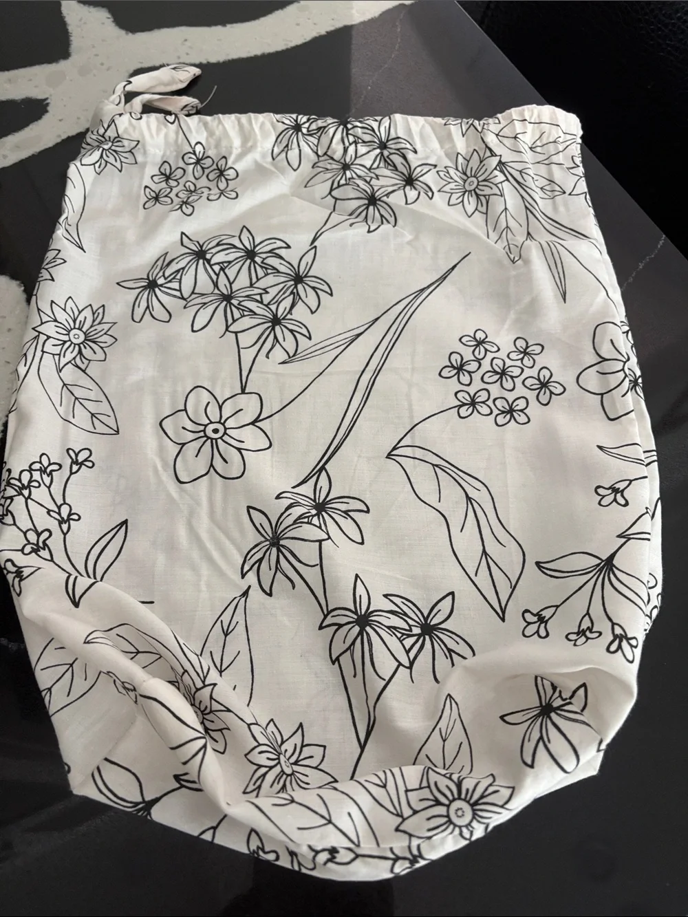 White Floral Drawstring Bag